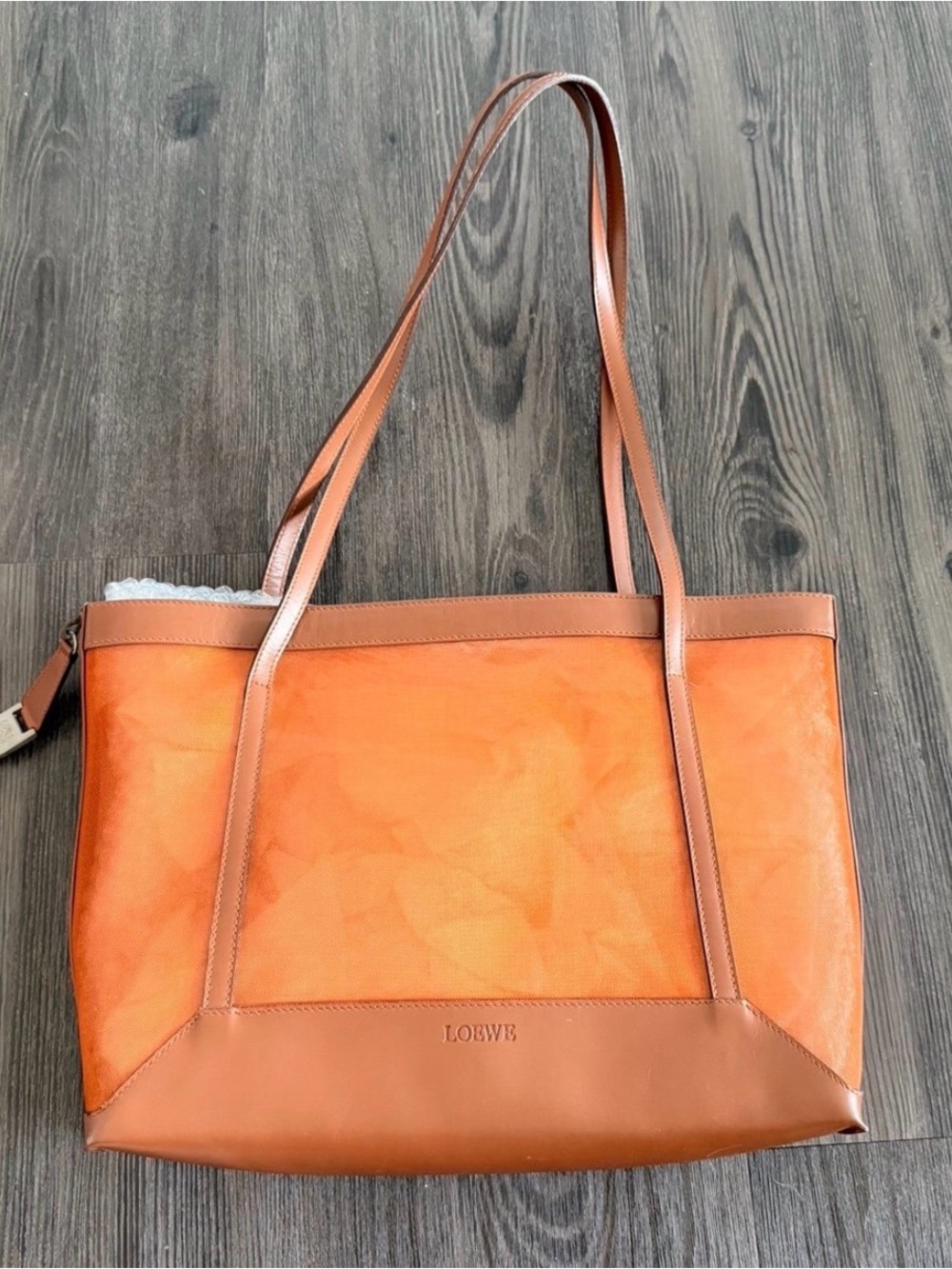 Loewe Orange Tote with Tan Leather Trim